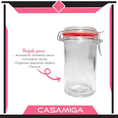 Kit 4 Potes Hermético Vidro Trava Metal 450ml Class Home Imagem de Kit 4 Potes Hermético Vidro Trava Metal 450ml Class Home