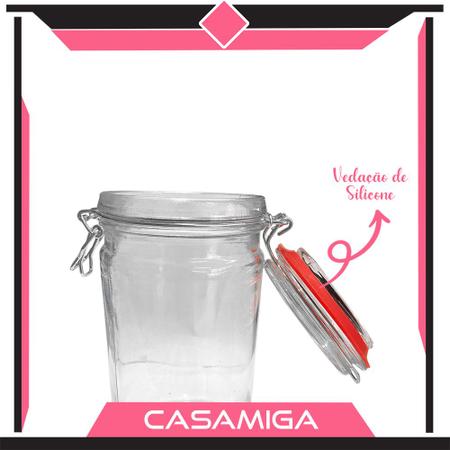 Kit 4 Potes Hermético Vidro Trava Metal 450ml Class Home Imagem de Kit 4 Potes Hermético Vidro Trava Metal 450ml Class Home