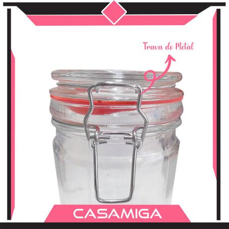 Kit 4 Potes Hermético Vidro Trava Metal 450ml Class Home Imagem de Kit 4 Potes Hermético Vidro Trava Metal 450ml Class Home