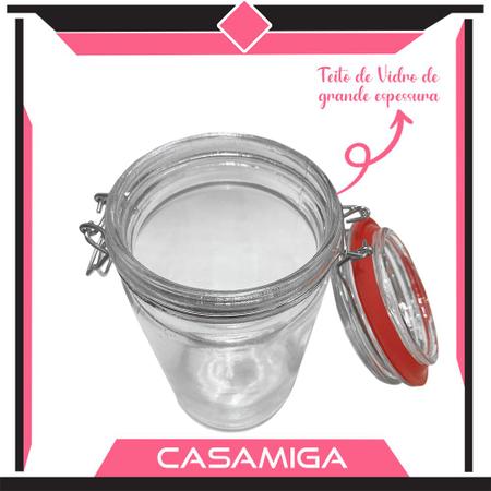 Kit 4 Potes Hermético Vidro Trava Metal 450ml Class Home Imagem de Kit 4 Potes Hermético Vidro Trava Metal 450ml Class Home