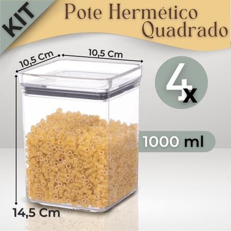 Imagem de Kit 4 Potes Herméticos Quadrados 1000ml Multiuso Paramount