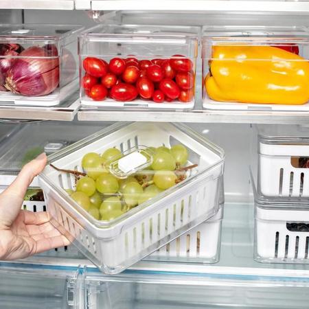 Imagem de Kit 4 Potes Organizadores De Geladeira Com Cesto Interno Drenagem de Água Clear Fresh 2,2L Alimentos Frutas Saladas Verduras