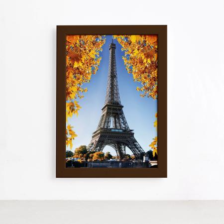 Imagem de Kit 4 Quadro Foto Paris Torre Eiffel e Flores Moldura Marrom