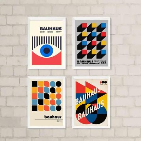 Imagem de Kit 4 Quadros Abstratos Posters Bauhaus 24X18Cm - Com Vidro