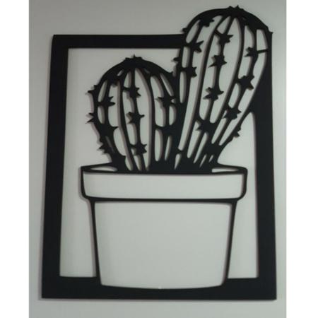 Quadro Decorativo Cactos Xícaras MDF Preto Fosco em Promoção na