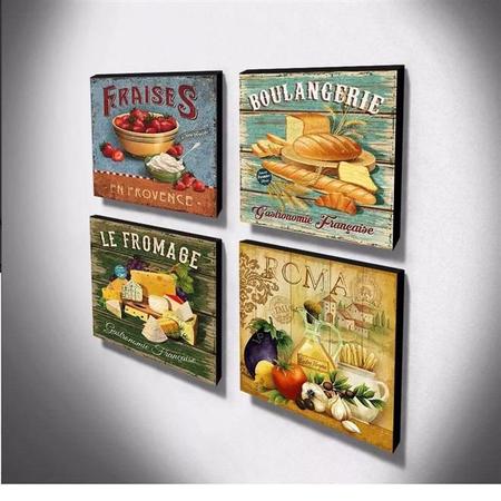 Imagem de Kit 4 Quadros Cozinha Vintage Alimentos Canvas 30x30cm-Coz222