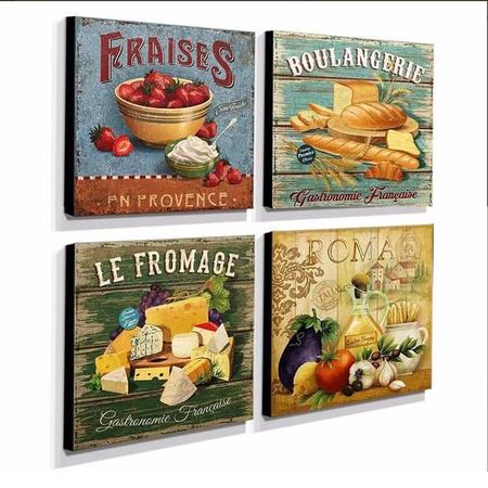 Imagem de Kit 4 Quadros Cozinha Vintage Alimentos Canvas 30x30cm-Coz222