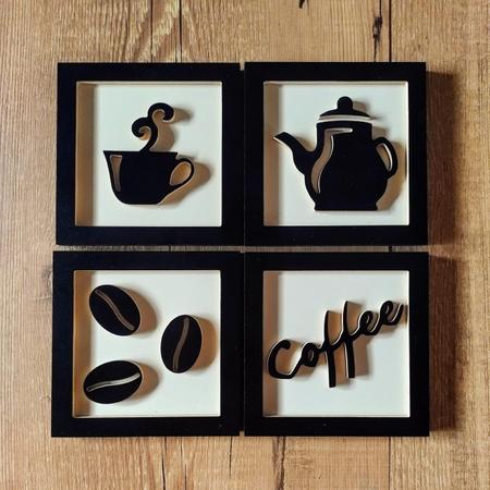 Imagem de Kit 4 Quadros Decorativos Cantinho Do Café 3D Preto