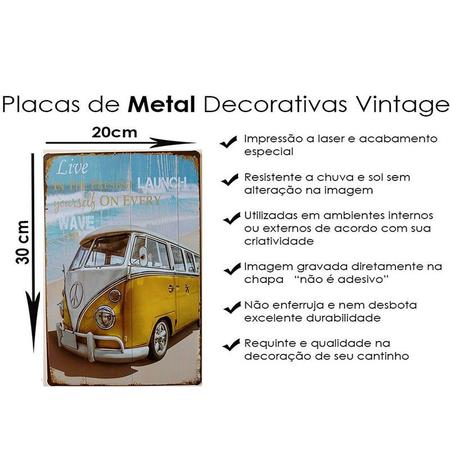 Imagem de Kit 4 Quadros Decorativos Placas De Metal Retro Kombi Carros