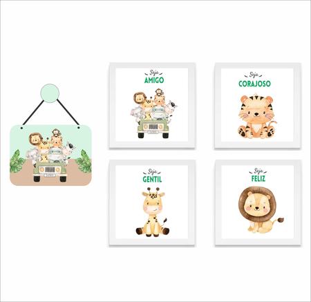 Quadros Decorativos Quarto Infantil Bebê Menino Safari Moldura E