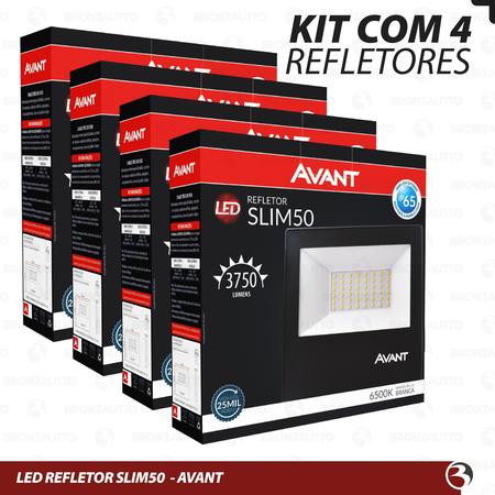 Imagem de Kit 4 Refletores LED 50W Branco Frio 6500K Água IP65 Slim50 Avant