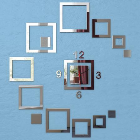 Imagem de Kit 4 Relógio Parede Espelho Acrílico Quadrados Sala Quarto