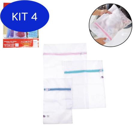 Imagem de Kit 4 Saco Para Lavar Roupa Intima Com Ziper Com 3 Pecas Pmg