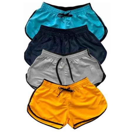 Kit 4 Shorts Feminino Tactel Liso Praia Piscina Verão - Relaxado Imagem de Kit 4 Shorts Feminino Tactel Liso Praia Piscina Verão