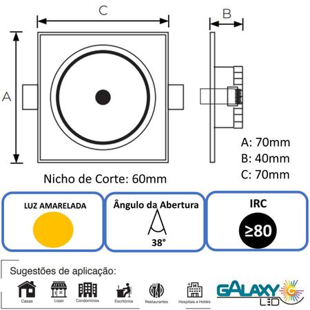 Imagem de Kit 4 Spot Led Quadrado 3w Direcionavel Branco Quente 3000K