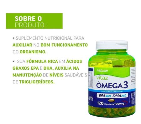 Kit 4 Suplemento Vitaz Omega 3 Com 120Caps Natulab Natulab Medicamentos Omega 3 Oleo de Peixe Magazine Luiza