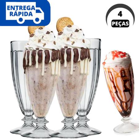 Jogo 4 Taça de Vidro Sobremesa Sorvete Milkshake Gelato Dolce Home