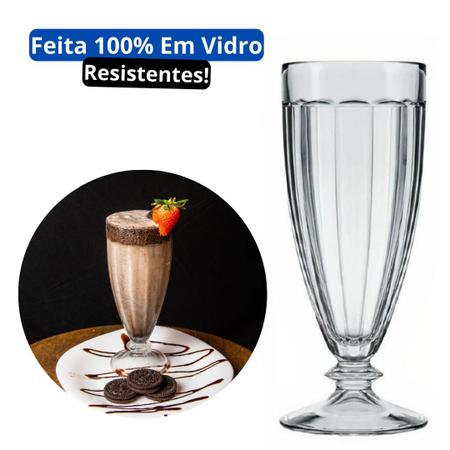 Kit Jogo 2 Taças Milk Shake Sorvete Sobremesa 350Ml Vidro na