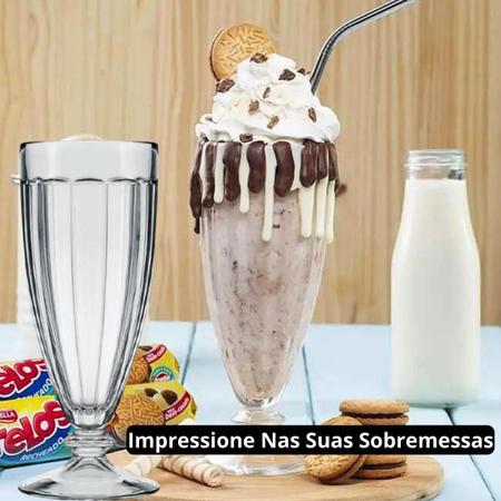 Taça De Sobremesa Vidro Sorvete Sundae Milk Shake Água Jogo 3 Peças Tulipa  190ml - Escorrega o Preço