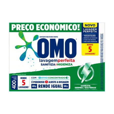 Imagem de Kit 4 Und Lava Roupas Omo Pó Sanitizante Lavagem Perfeita 400g