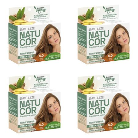 Imagem de Kit 4 Und Tintura Suave Vegana Natucor Louro 8.0 12g