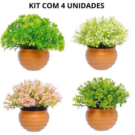 Imagem de Kit 4 Vasos Vasinhos Plantas Flores Artificial Decoração