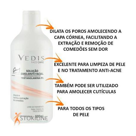 Solução Emoliente Vedis 500ml + Faixa Pelúcia Para Cabelo - Creme Emoliente  Facial - Magazine Luiza