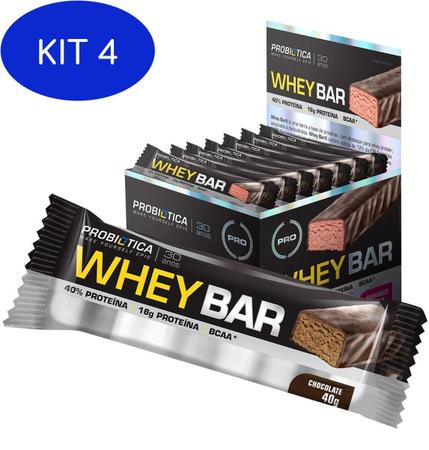 Imagem de Kit 4 Whey Bar Probiótica Caixa Com 24 Unidades - Chocolate