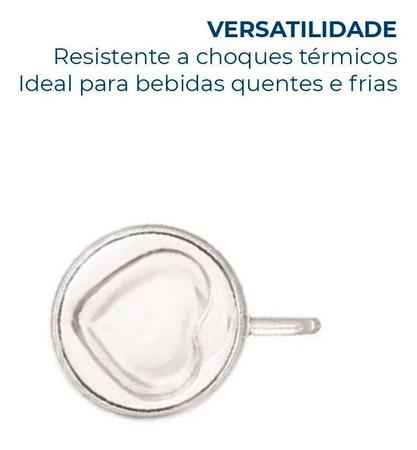 Imagem de Kit 4 Xícaras Coração Parede Dupla Vidro Borossilicato 150ml com Alça