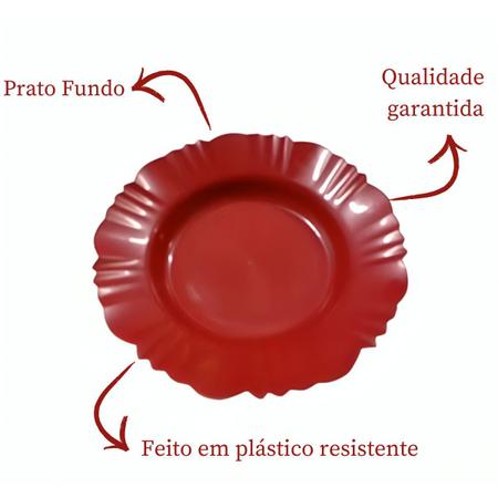 Imagem de Kit 40 Pratos Fundos Vermelho Com Borda Plástico
