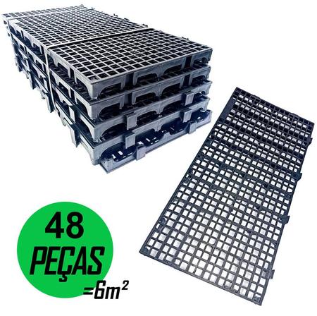 Imagem de Kit 48 Pçs Pallet Plástico Estrado 2,5 x 25x50 Cm Cor Preto - Piso Multiuso