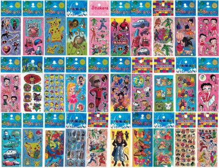 Imagem de Kit 480 Cartelas Adesivo Infantil Sticker Vários Personagens de Menino e Menina