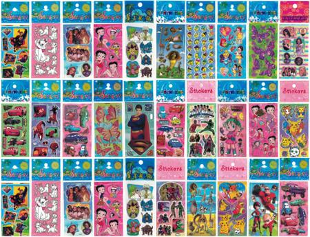 Imagem de Kit 480 Cartelas Adesivo Infantil Sticker Vários Personagens de Menino e Menina