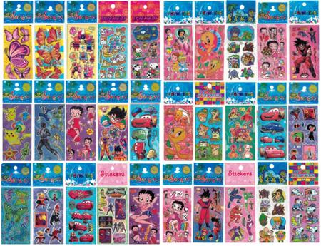 Imagem de Kit 480 Cartelas Adesivo Infantil Sticker Vários Personagens de Menino e Menina