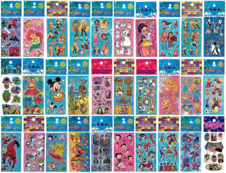 Imagem de Kit 480 Cartelas Adesivo Infantil Sticker Vários Personagens de Menino e Menina