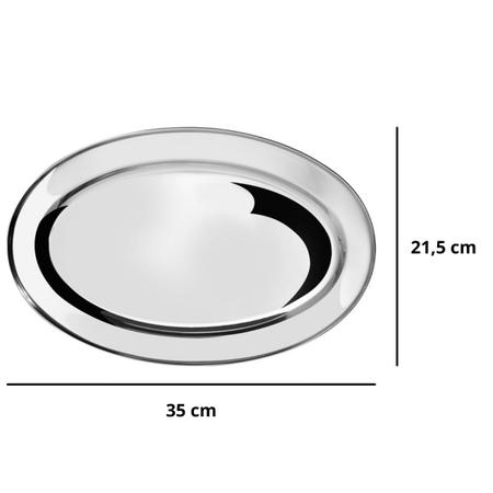Imagem de Kit 5 Bandeja Oval Rasa De Inox Grande Para Servir 35cm