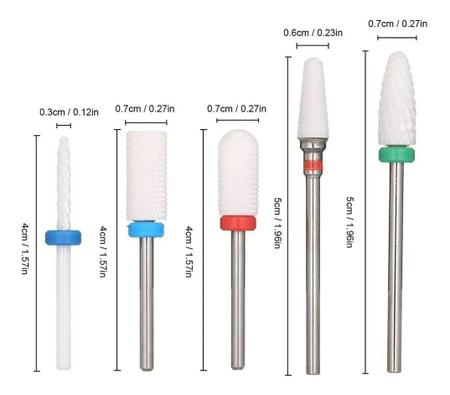 Imagem de Kit 5 Broca de Cerâmica Lixa Unha Profissional Gel Fibra Manicure