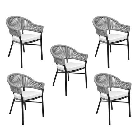 Imagem de Kit 5 Cadeiras Área Externa de Alumínio Bear com Corda Naútica Preto/Grafite G56 - Gran Belo