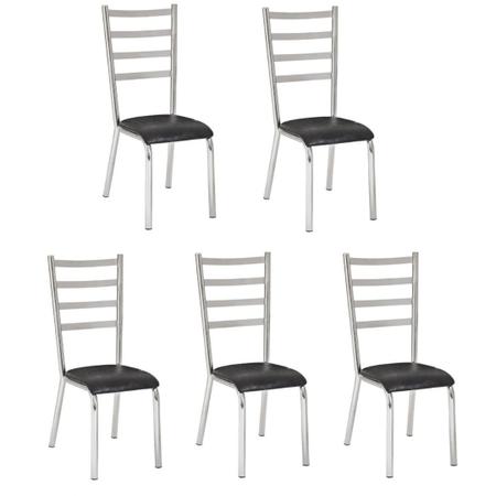Imagem de Kit 5 cadeiras Laura cromada para cozinha-assento preto
