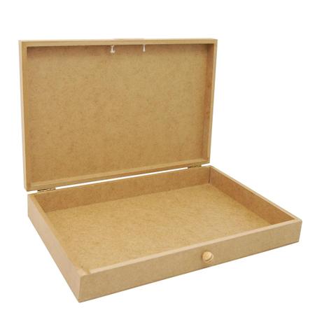 Imagem de Kit 5 Caixa Retanguar Tampa Dobradiça e Elástico 30x20x5 Mdf Madeira