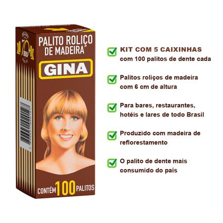 Imagem de Kit 5 Caixinhas Palito de dente de madeira Gina de 100 un