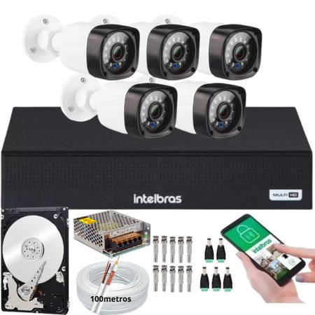 Imagem de Kit 5 Cameras Segurança Dvr Intelbras Full Hd 8ch full hd c/hd completo