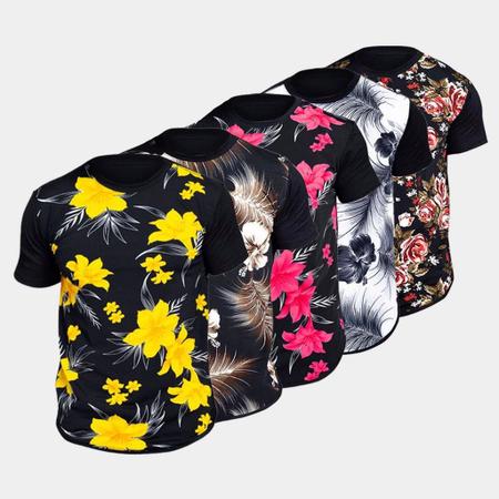 Imagem de Kit 5 Camisa camiseta long line Manga Curta Floral masculino melho qualidade