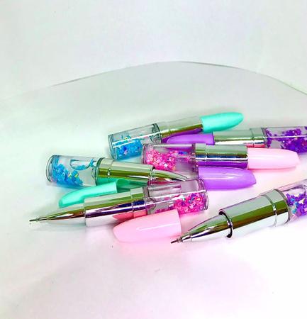 Imagem de Kit 5 canetas em gel formato batom com glitter  tendencia
