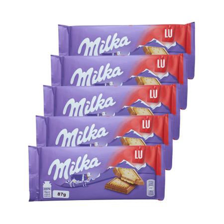 Imagem de Kit 5 Chocolate com biscoito Milka & Lu 87g Importado