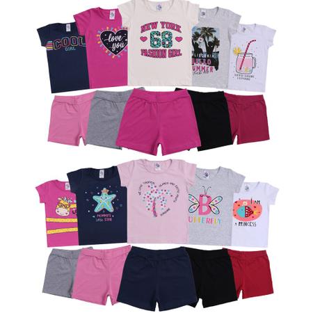 Kit 5 Shorts Cotton Infantil Para Meninas 2 a 12 Anos - Vini kids