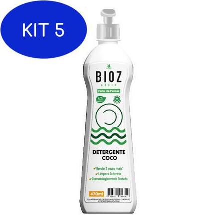 Imagem de Kit 5 Detergente De Coco Biodegradável Bioz Green 470Ml