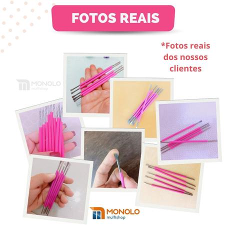 Imagem de Kit 5 Espátula Cutícula Manicure Mista Cutelaria Rosa Silicone Empurrador Palito Unha Aço Inox