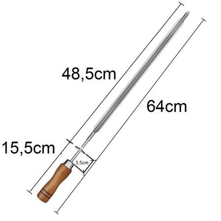 Imagem de Kit 5 Espetos Cabo Madeira p/ Churrasqueira Giratória Tridentes Espadas Espalha Brasa