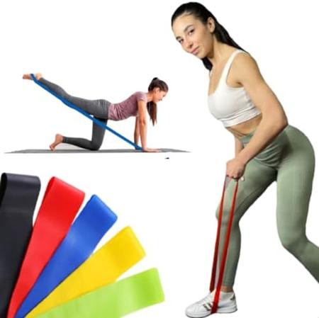 Imagem de Kit 5 Faixa Elastica Para Exercicio Mini Band, Funcional Yoga Pilates Musculacao Abdominais Fisio